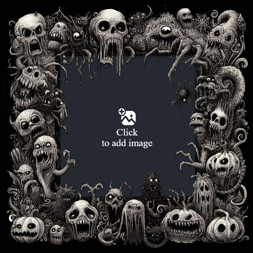 Halloween-themed border with monsters and pumpkins