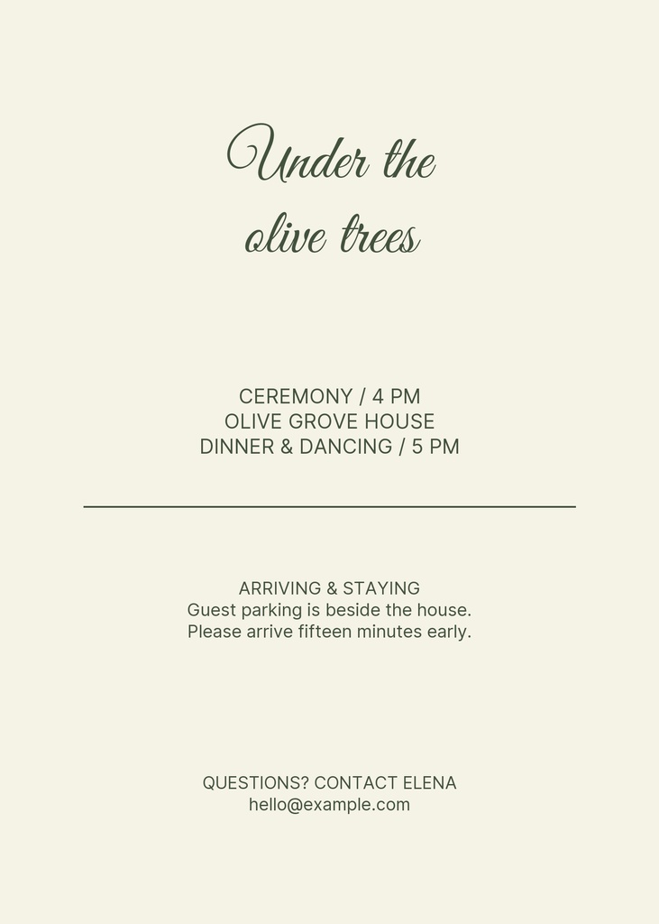 Preview for Under The Olive Trees Details Card Template