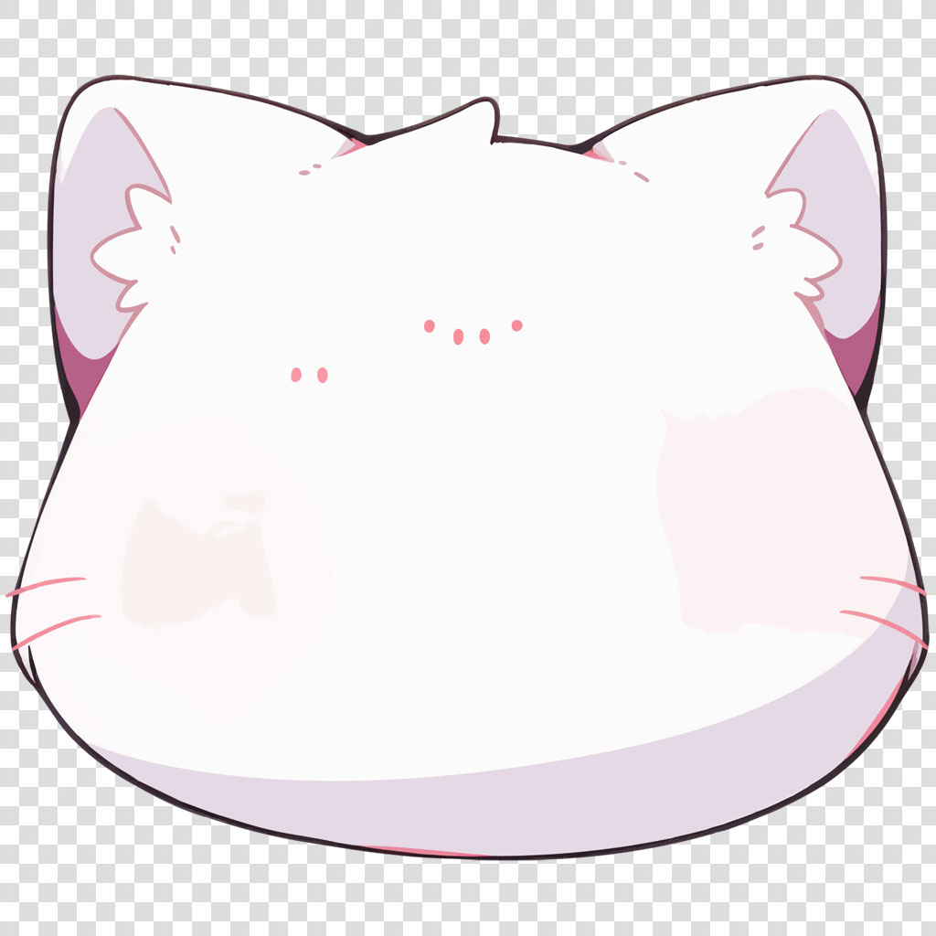 Cartoon cat face with white fur and pink details