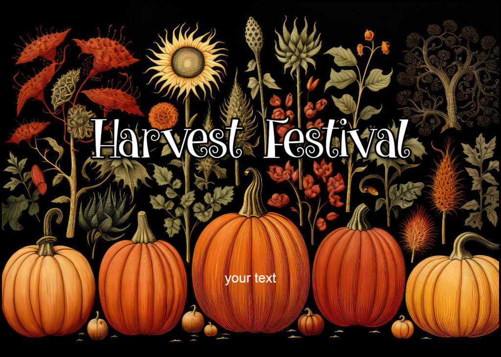 Harvest Festival banner with pumpkins and fall foliage