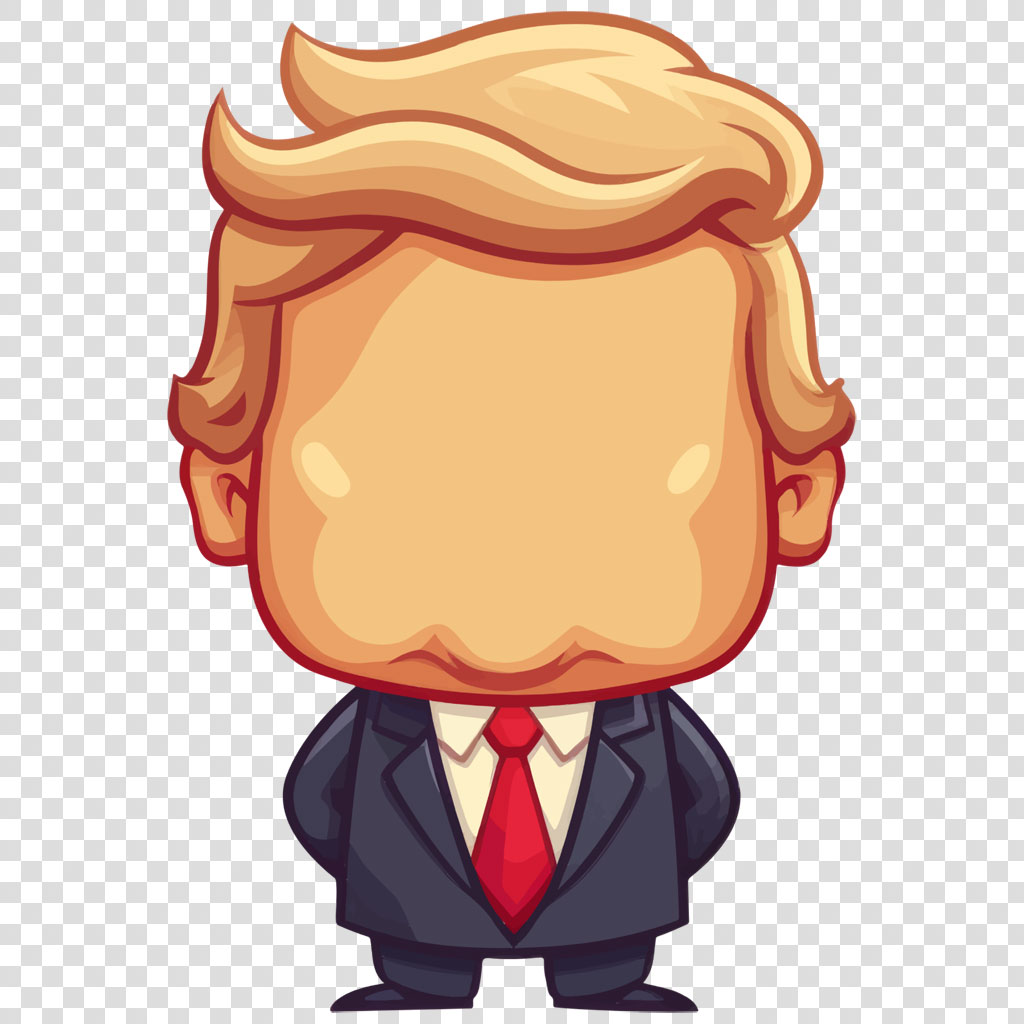 Cartoon illustration of Donald Trump with a blank face