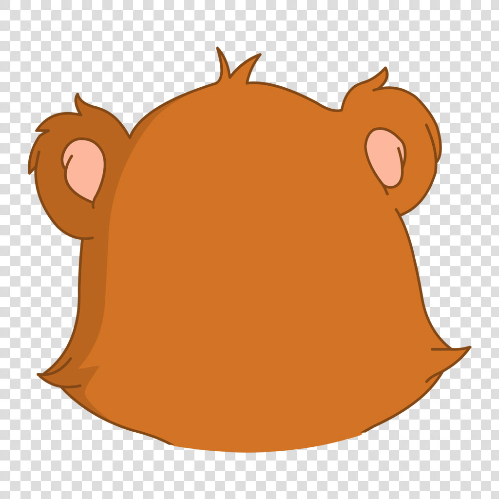 Cartoon beaver head from behind with brown fur and pink inner ears