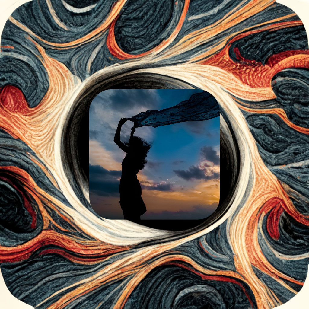 Silhouette of a woman dancing with cloth at sunset