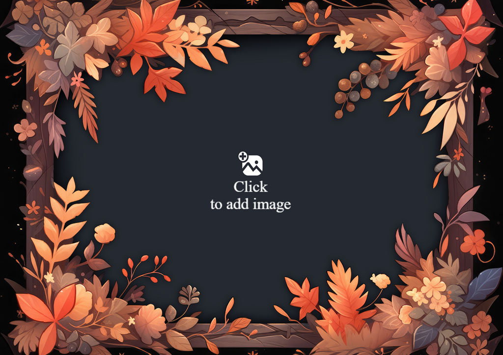 Floral frame with orange and brown flowers and leaves on a dark blue background