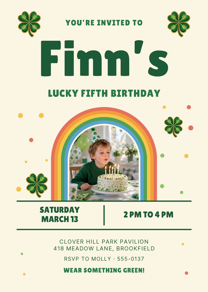 Preview for Lucky To Be Five 5 × 7 Invitation Template