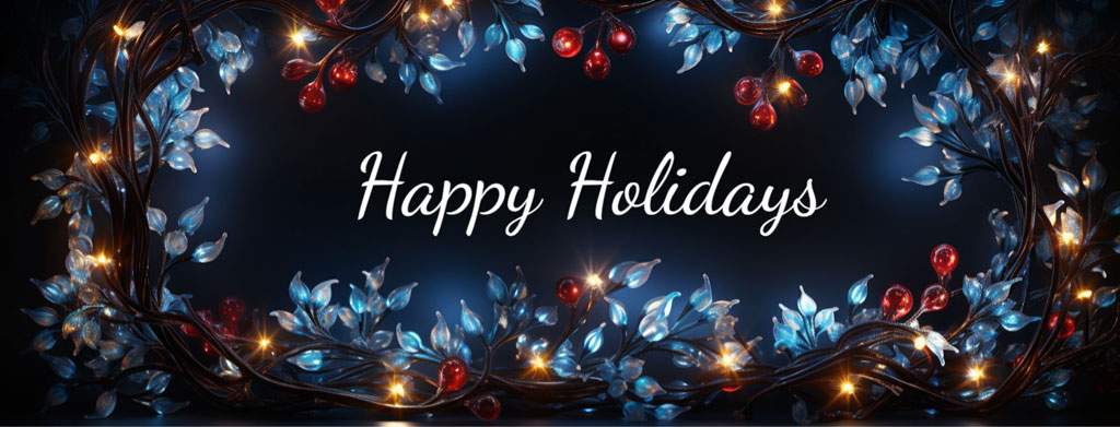 Holiday wreath with blue leaves and red berries