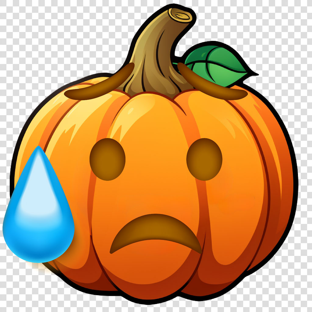 A sad cartoon pumpkin with a tear drop