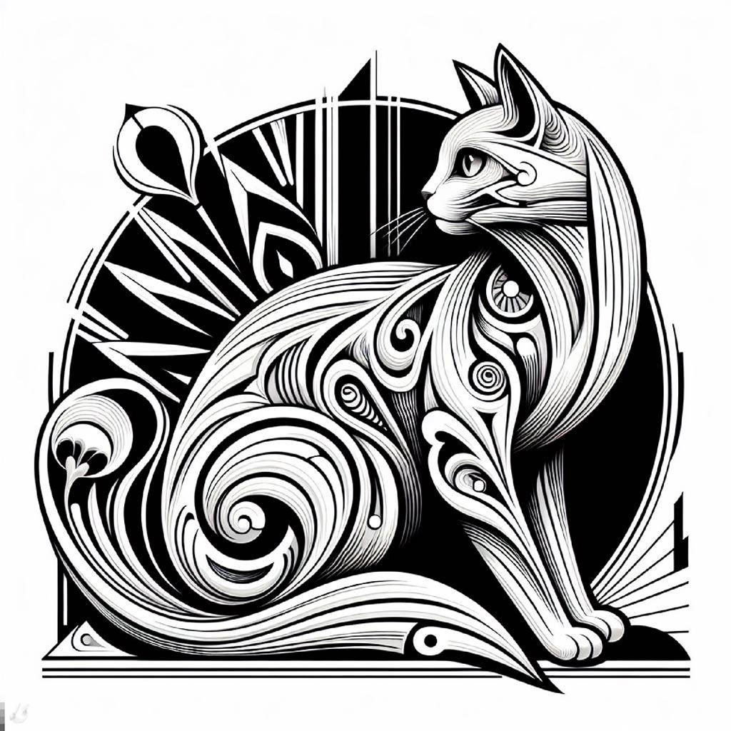 Cartoon brown cat with orange eyes and red-tipped ears and tail