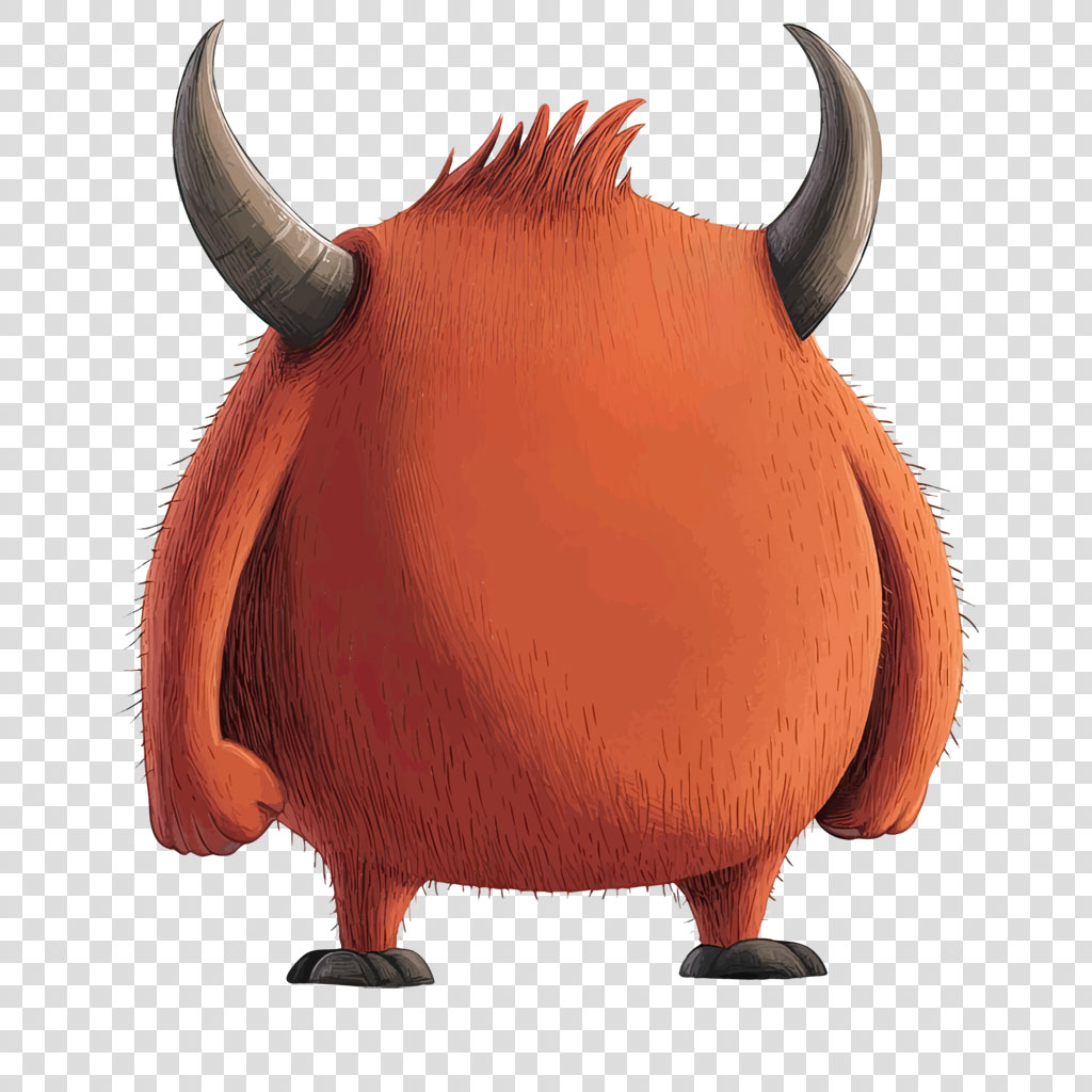Illustration of an orange monster with horns and shaggy fur