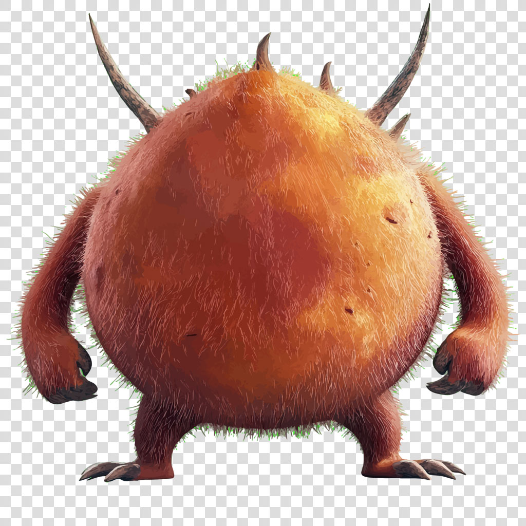 A furry, orange creature with horns and sharp claws.