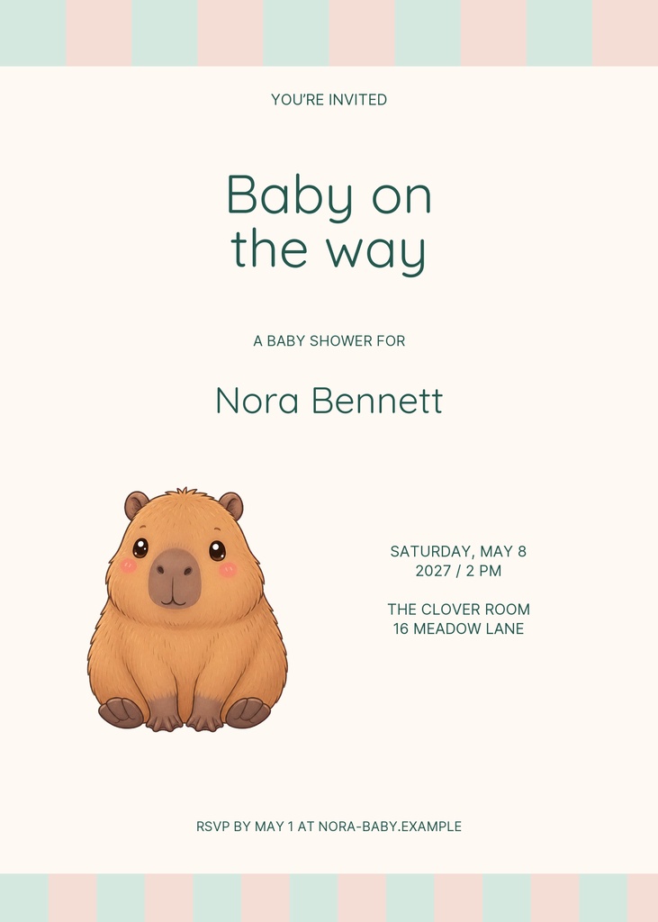 Preview for Capybara Cuddles 5 × 7 Invitation Template