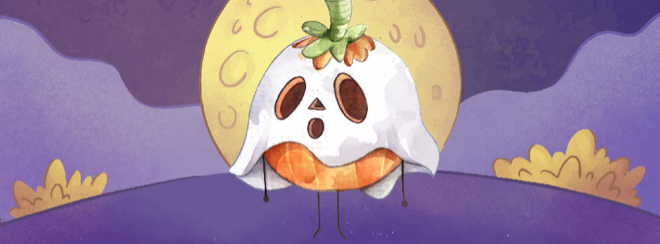 Cartoon pumpkin with ghost sheet