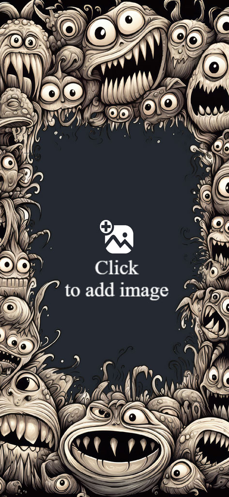A frame made of various cartoon monsters with different facial expressions.