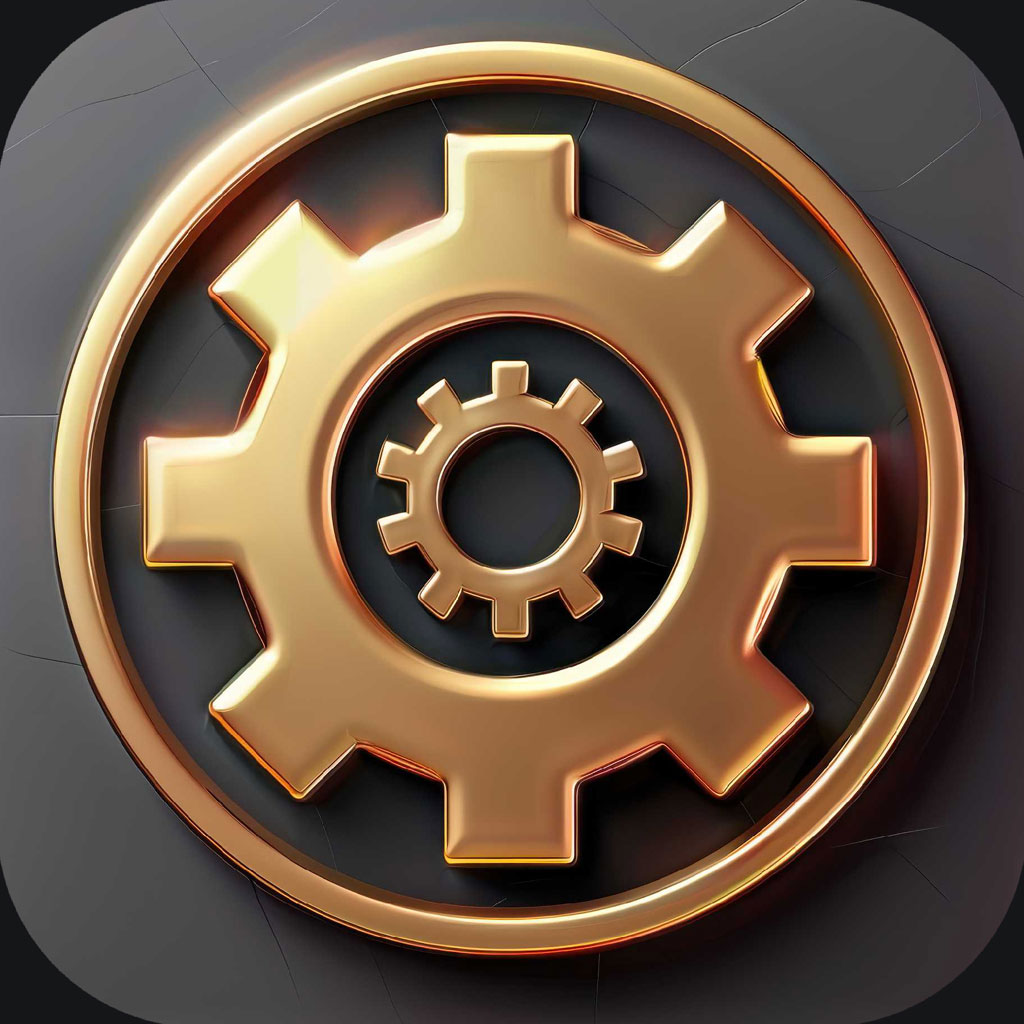 Golden gear icon with a smaller gear in the center
