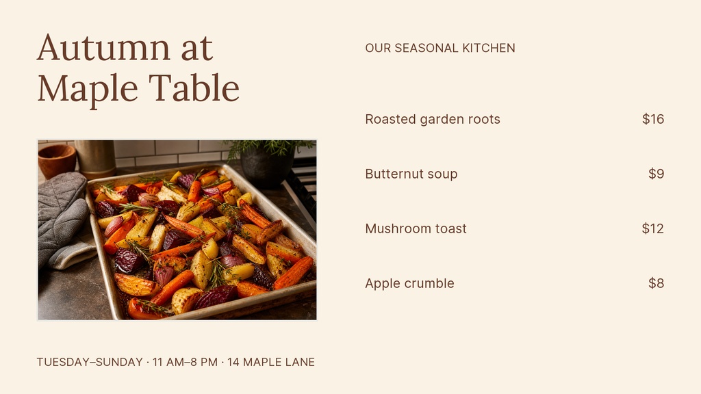 Preview for The Maple Table Digital Menu Board Template