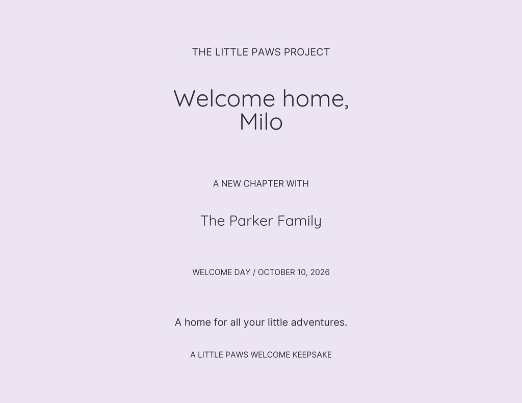 Preview for A Place To Purr Keepsake Certificate Template