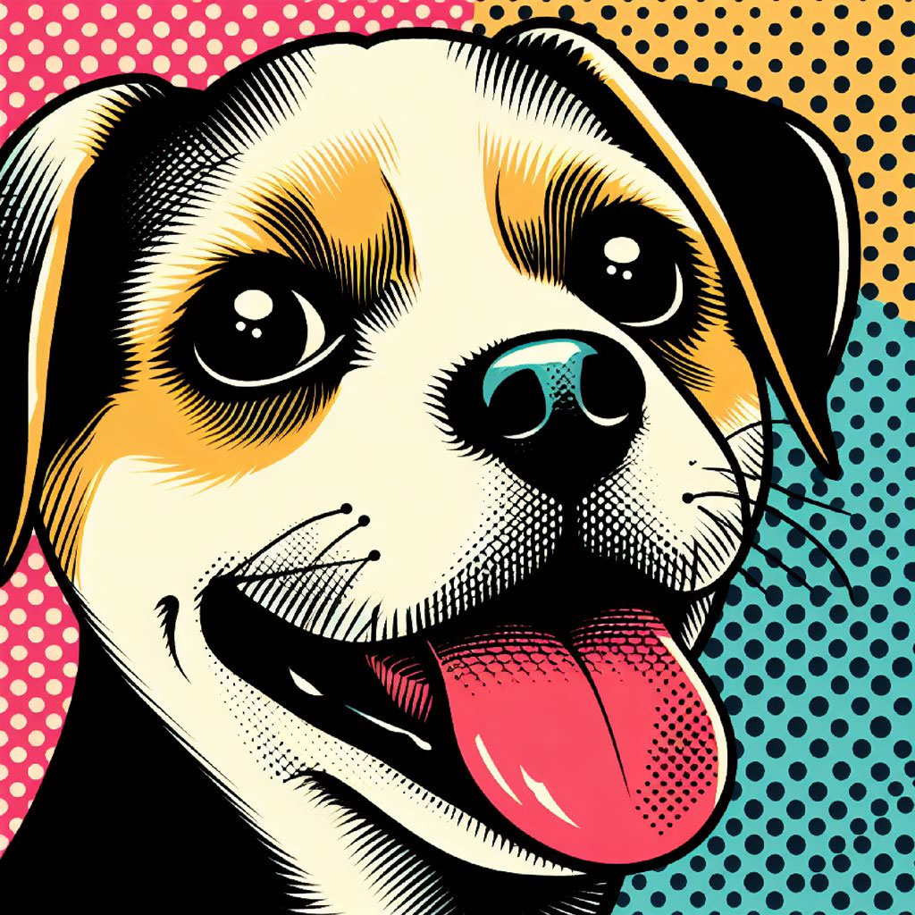 Stylized dog face with vibrant colors