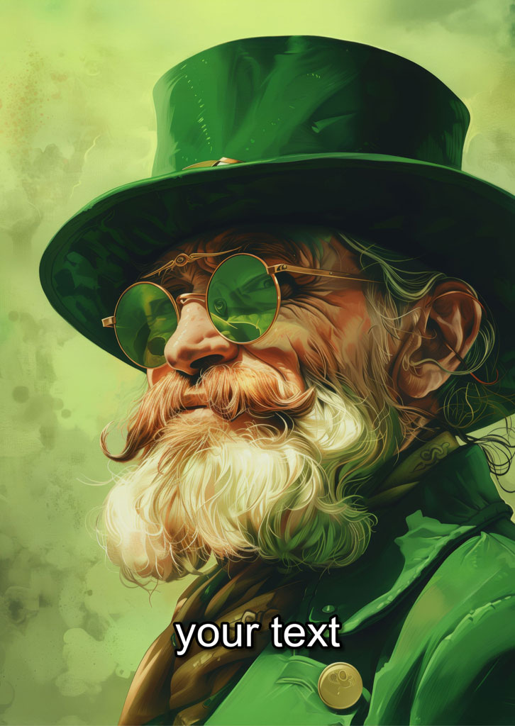 Illustration of a leprechaun wearing a green hat and sunglasses