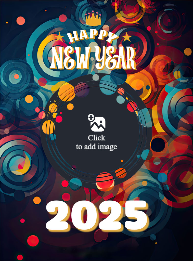 Happy New Year 2025 illustration with colorful planets and stars