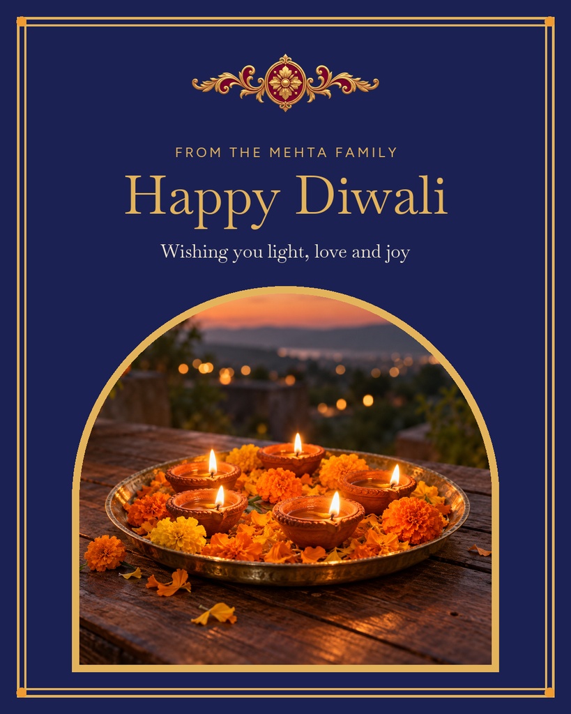 Preview for Happy Diwali From Our Family Portrait Post Template