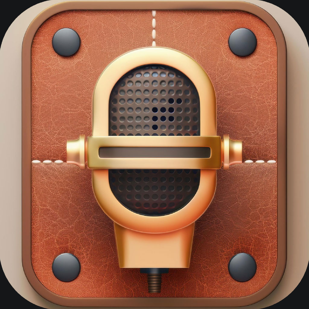 Vintage microphone icon on leather background
