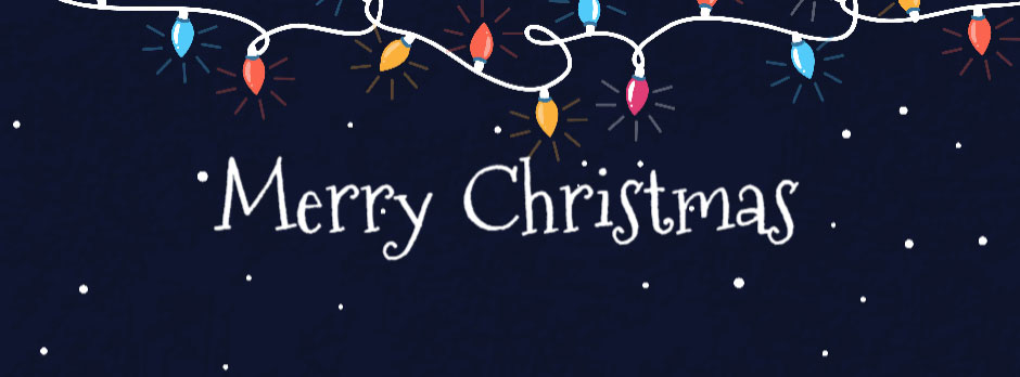 Merry Christmas greeting card with string lights