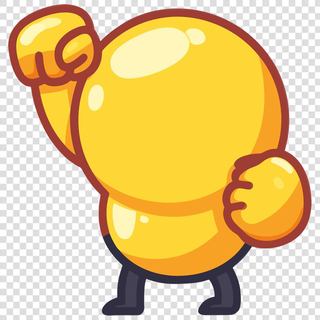Cartoon character with yellow body and black legs in fighting stance