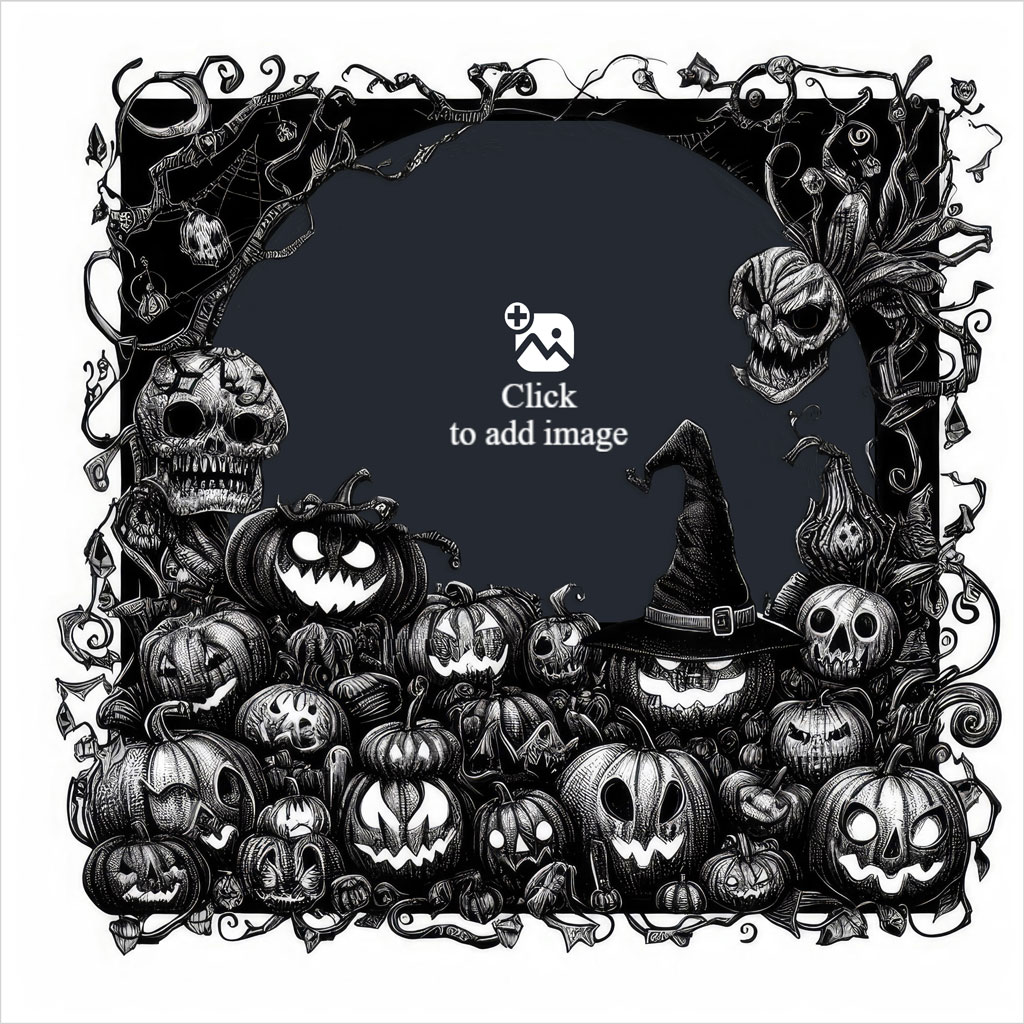 Halloween-themed border with pumpkins and skulls