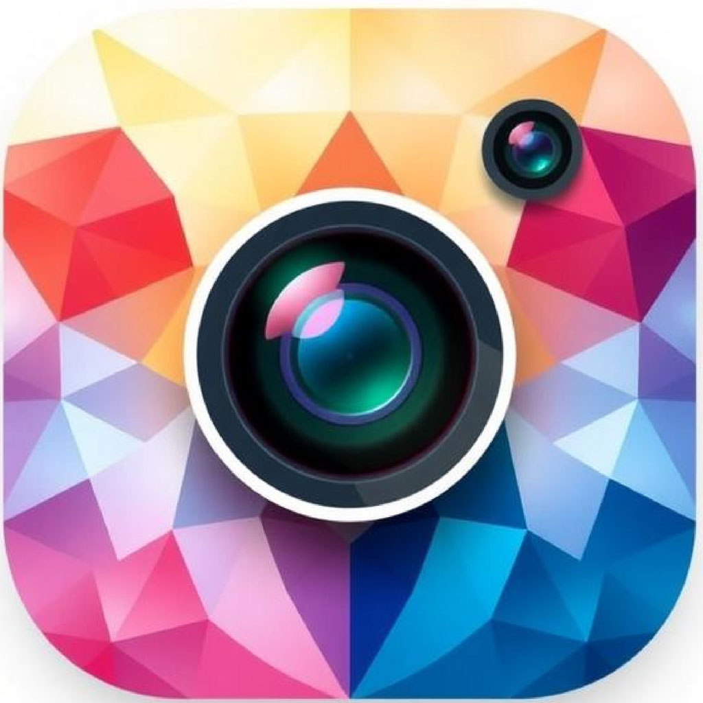 Aperture camera app icon with colorful geometric background and camera lens