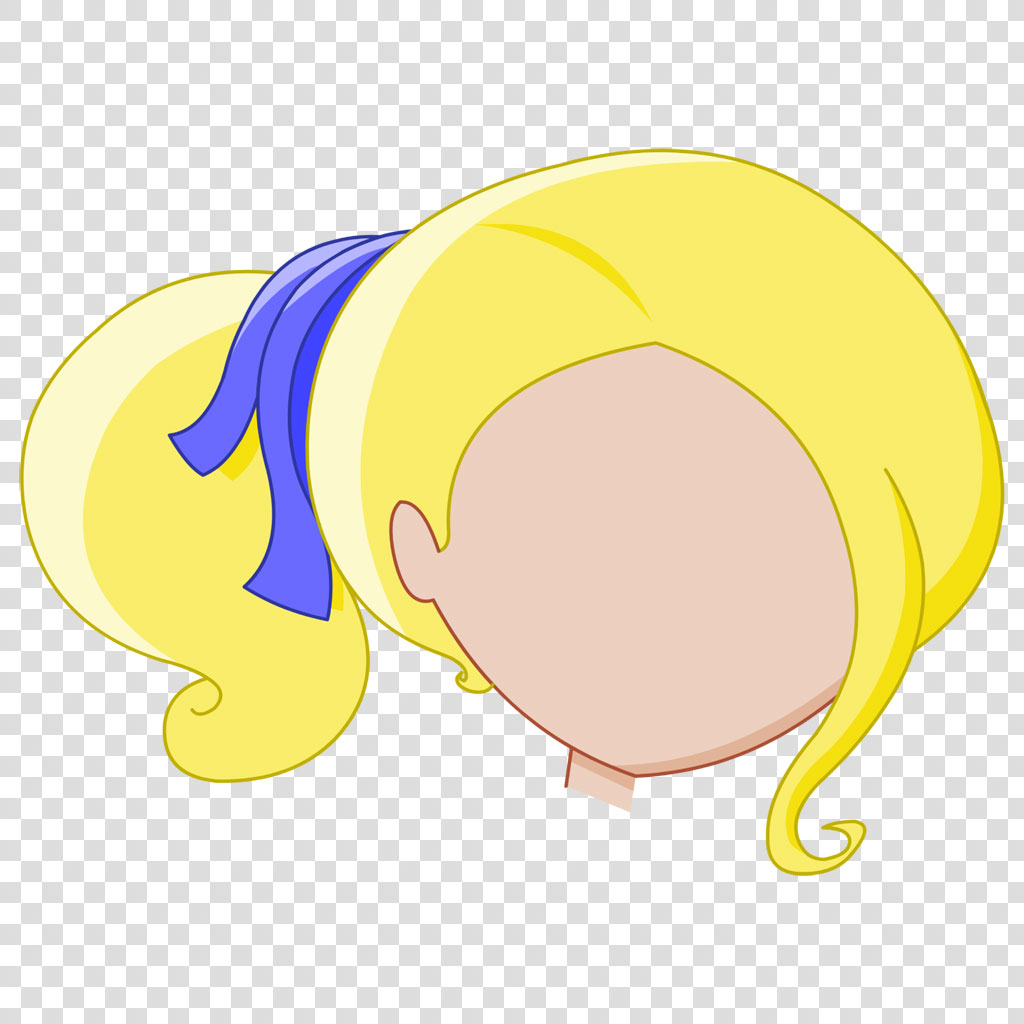 Cartoon character with blonde hair and blue ribbon