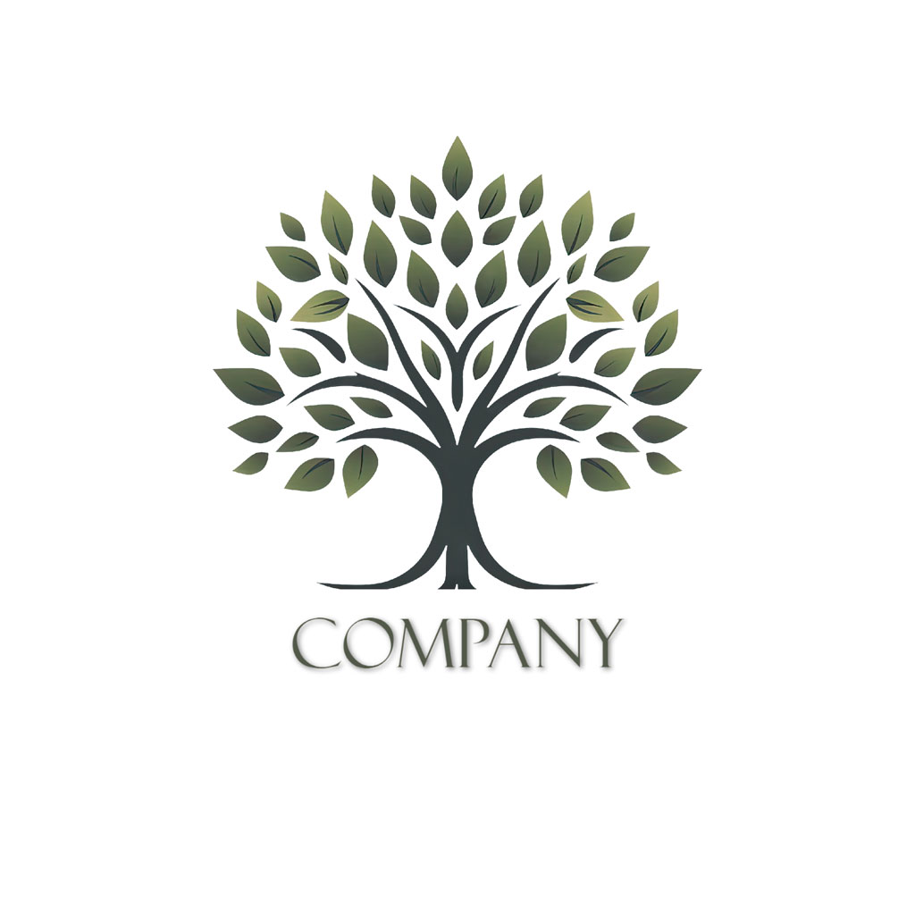 Stylized tree logo with green leaves and black trunk