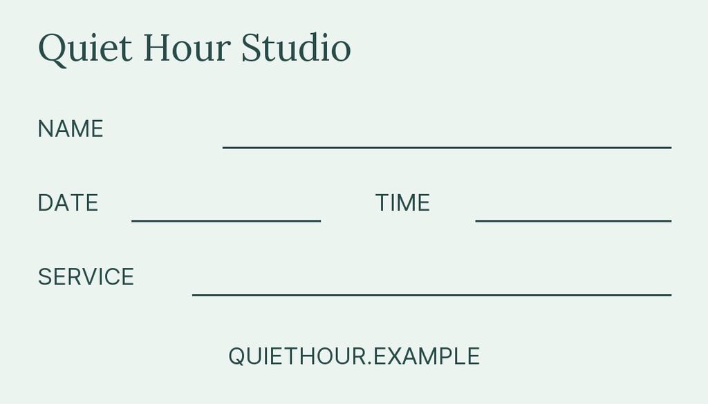 Preview for Quiet Hour Studio Appointment Card Template