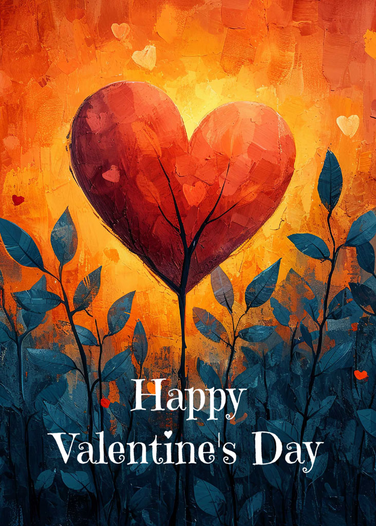 Valentine's Day illustration with a heart-shaped plant