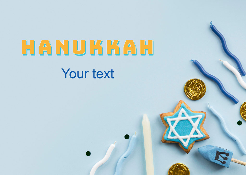 Hanukkah-themed decorations including a Star of David cookie and dreidel