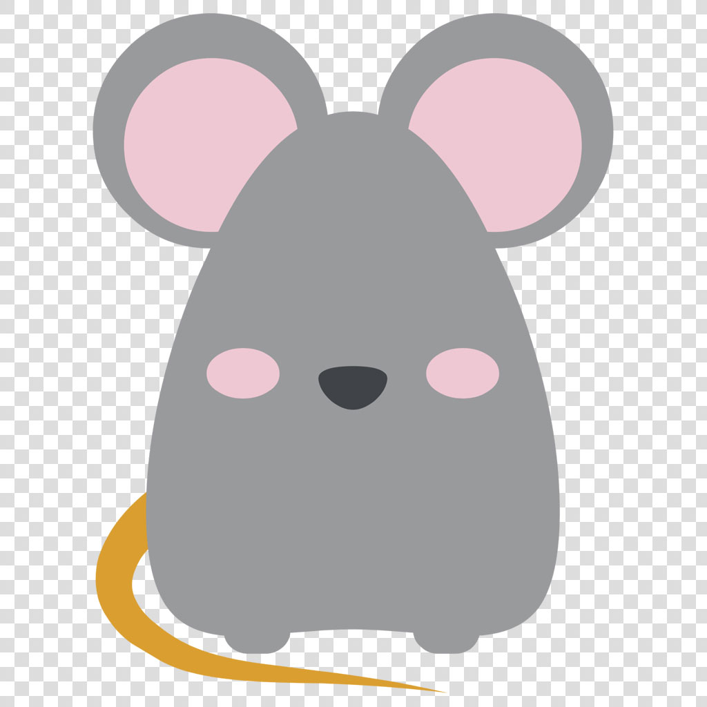 A gray mouse with pink ears and eyes