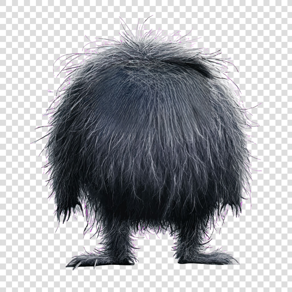 Back view of a mysterious, furry creature with sharp claws