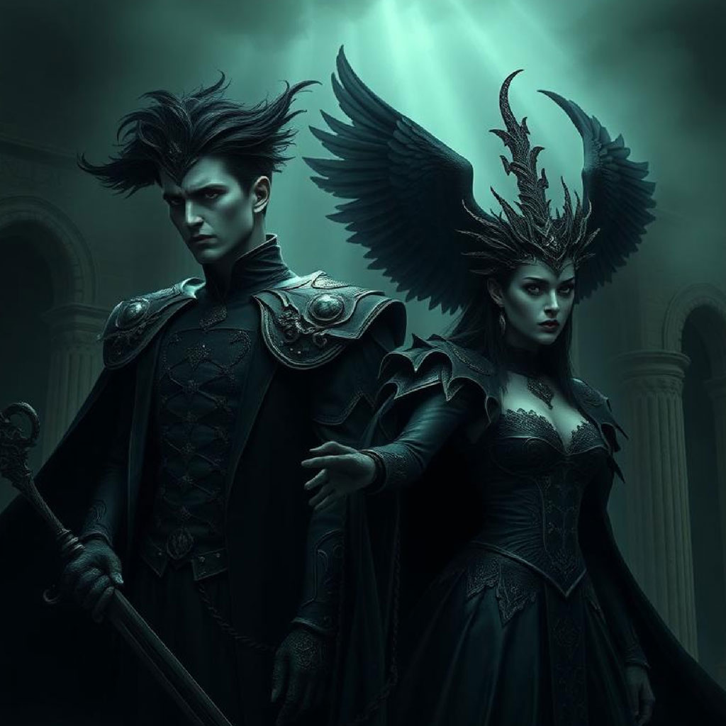 A dark fantasy male and female character