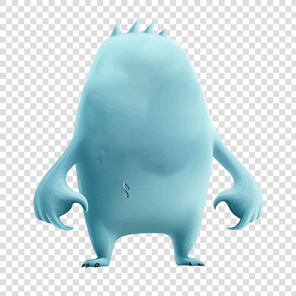 A blue monster with spikes on its head and claws on its hands and feet.