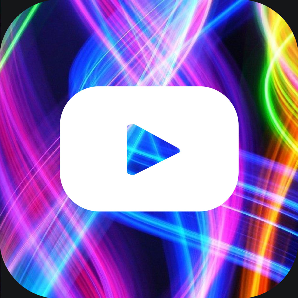 Play button icon on a vibrant neon background