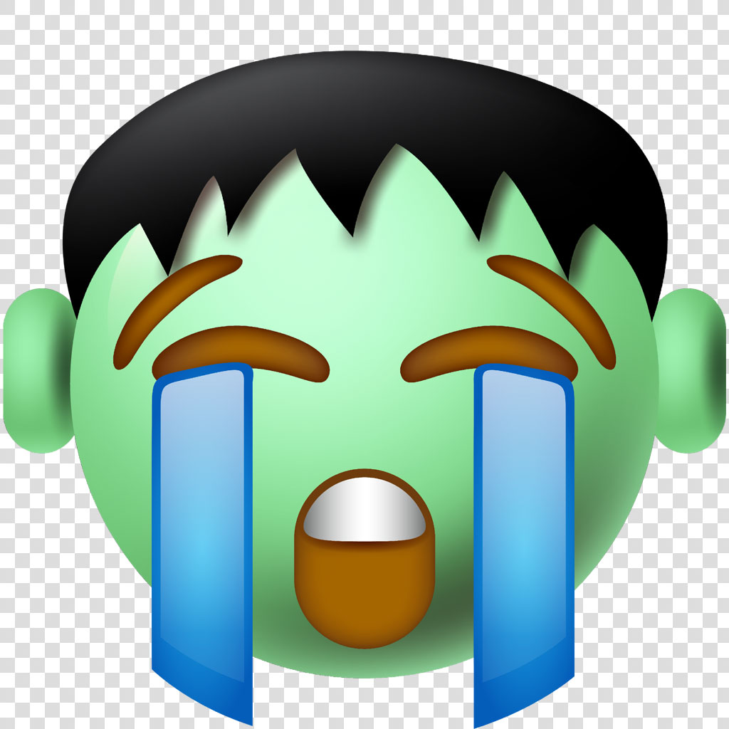 Crying face emoji with green skin and blue tears