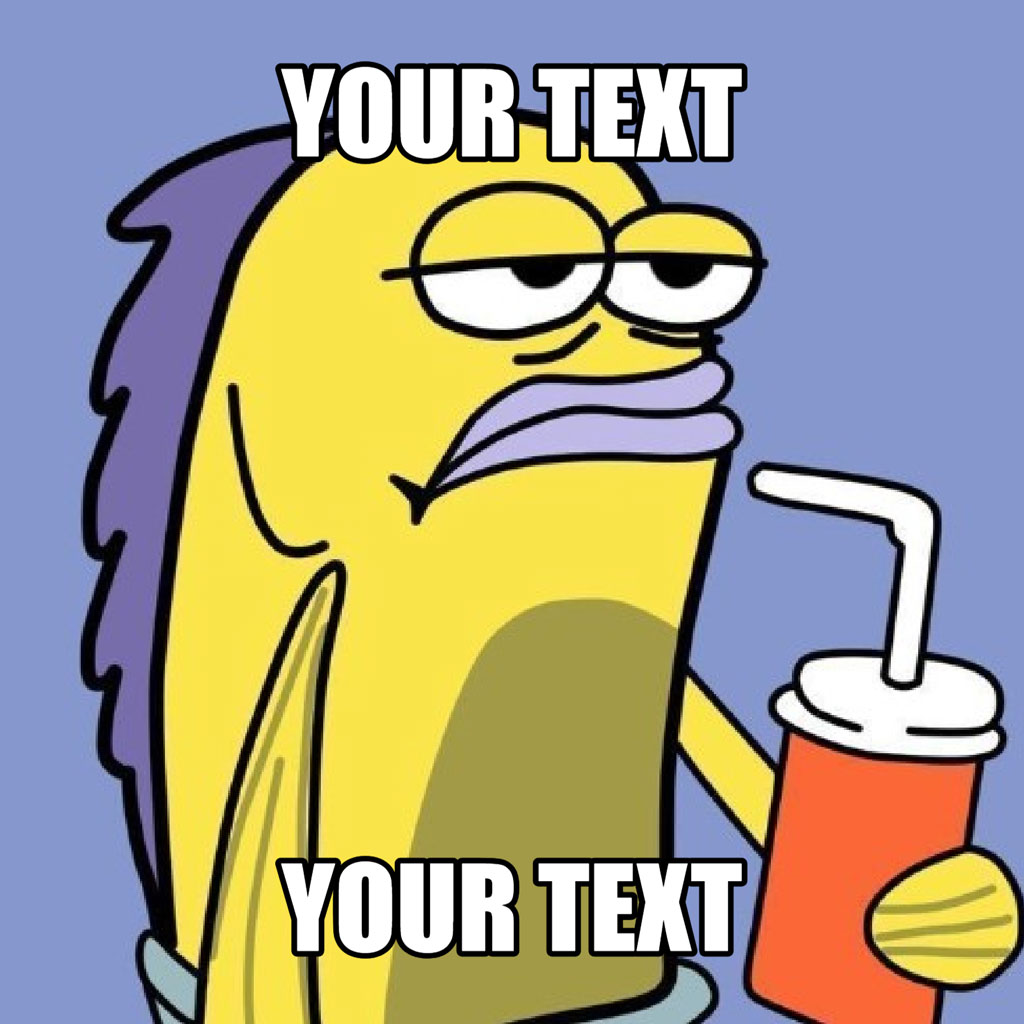 A cartoon character with a disappointed expression holding a drink with a straw