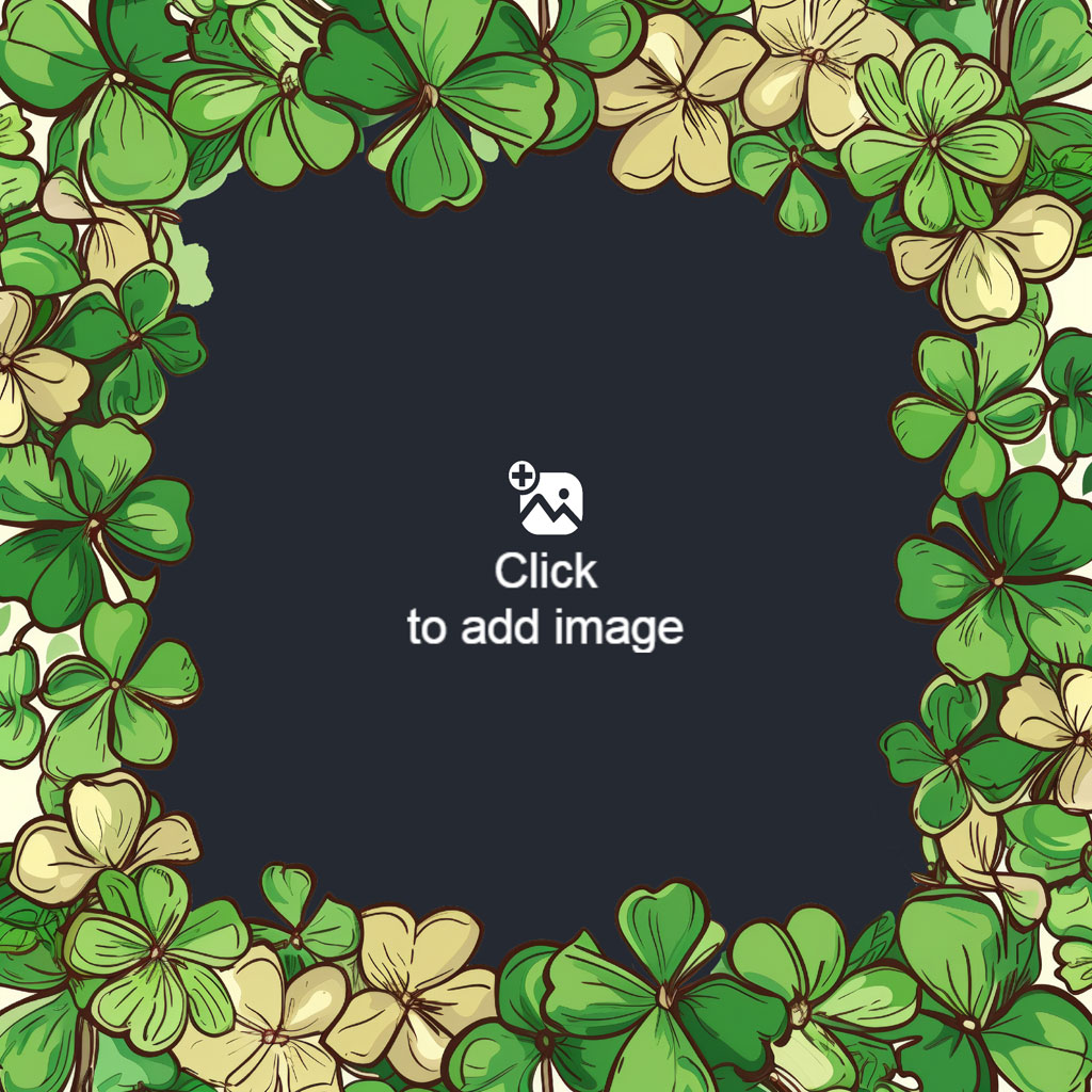 Illustration of a shamrock frame with green and cream flowers around a dark center