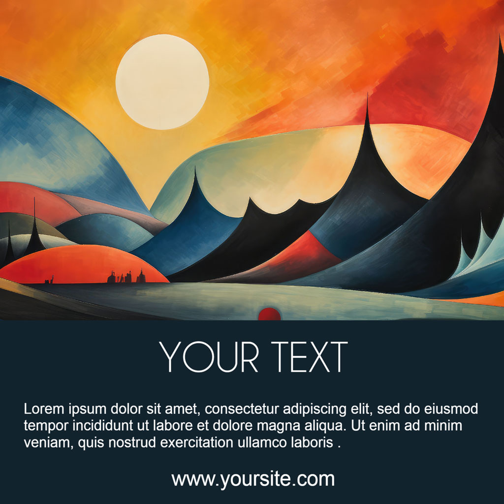 Abstract landscape with vibrant sunset and hills