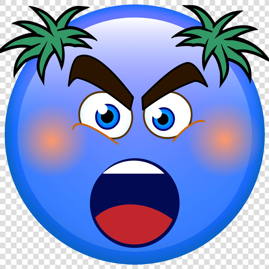 Angry blueberry emoji with palm trees