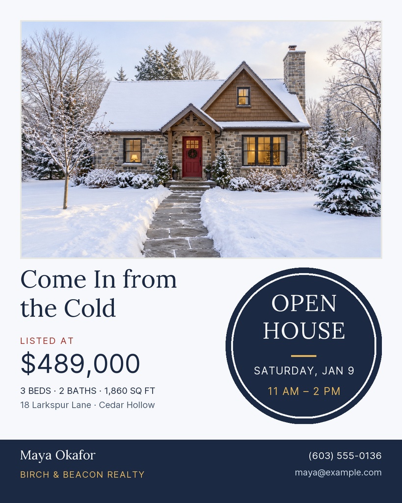 Preview for Snowy Saturday Open House Portrait Post Template