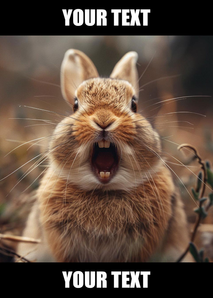 A close-up of an angry bunny with its mouth open