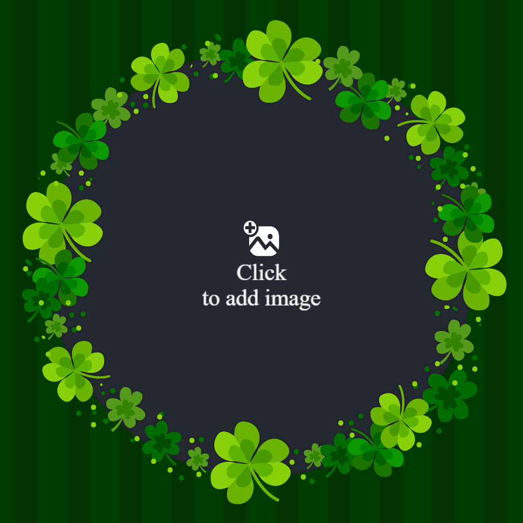 A circular arrangement of shamrocks on a dark green background.