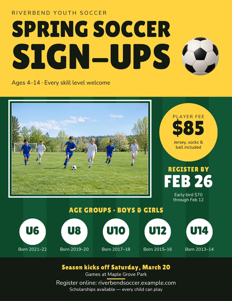 Preview for Spring Soccer Sign-ups Letter Flyer Template