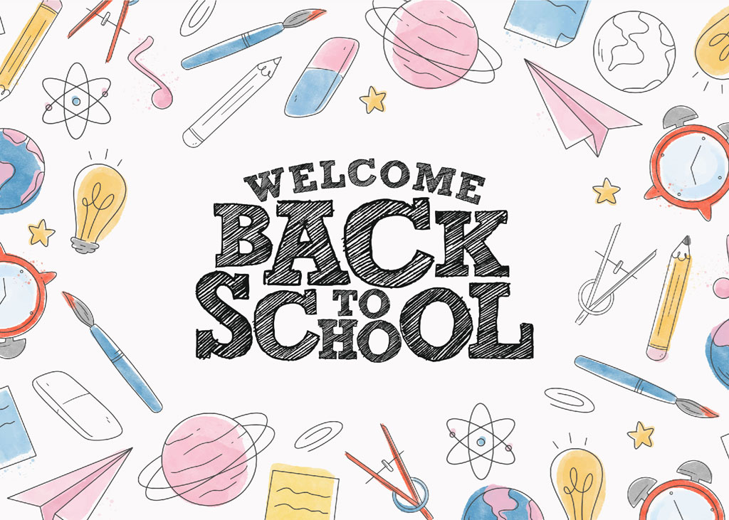 Welcome back to school illustration with various school supplies