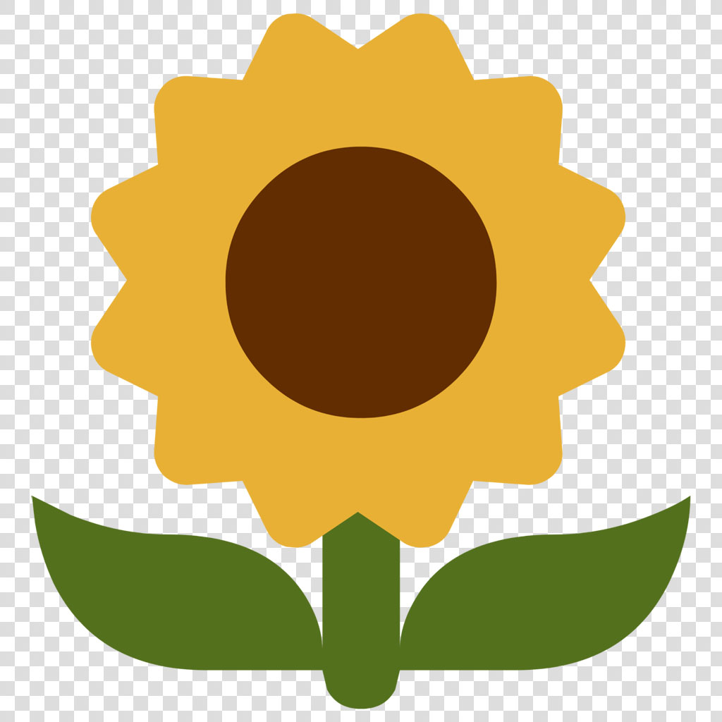 Stylized sunflower with yellow petals and green leaves